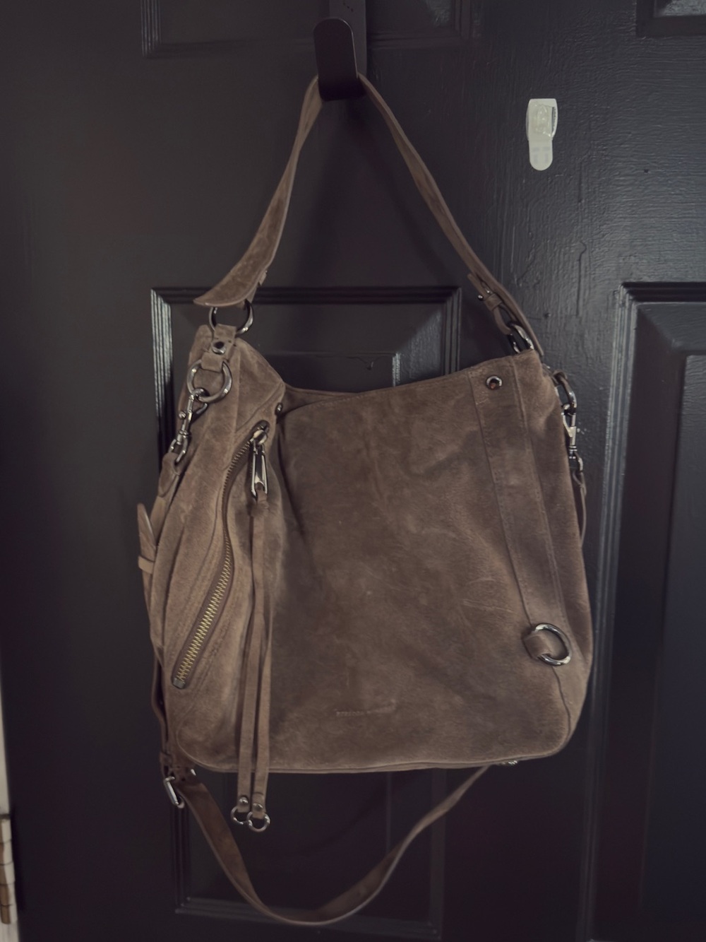 Rebecca Minkoff Suede Hobo Shoulder Bag in Mushroom